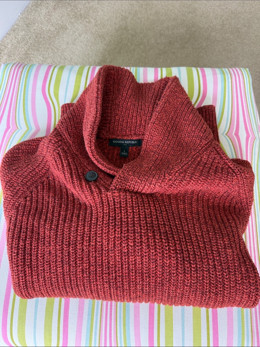 Banana Republic Men's Brick Rust  Shawl Collar Sweater